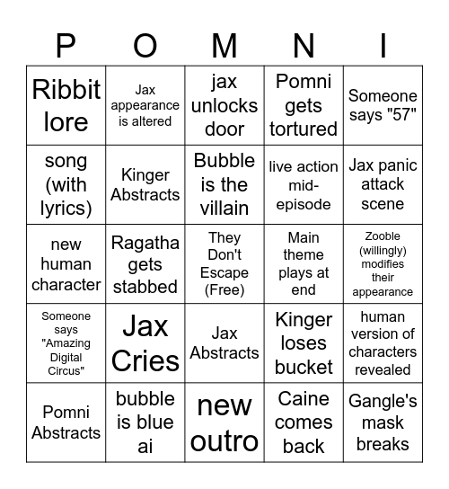 TADC Episode 9 bingo Card