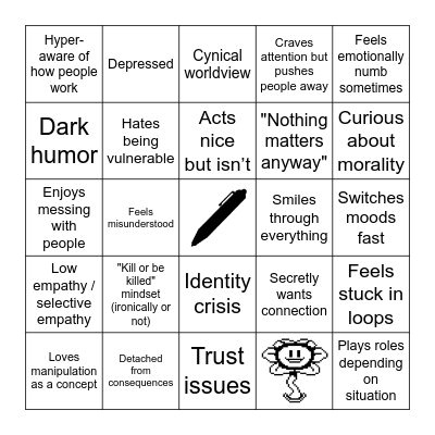 Flowey Kinnie Bingo Card