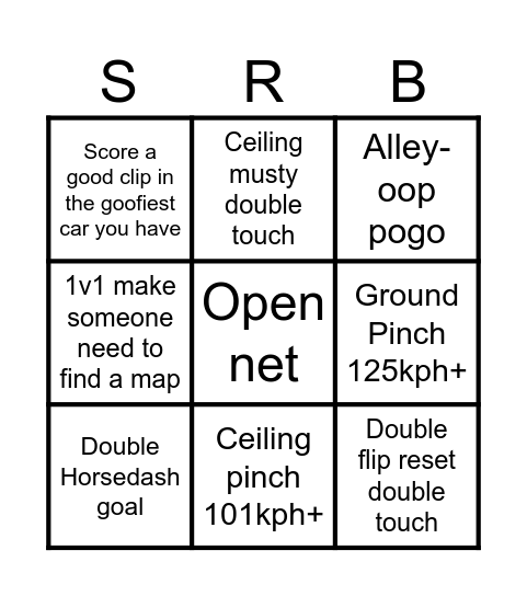 Rocket League Bingo Card