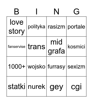 anime co być Bingo Card