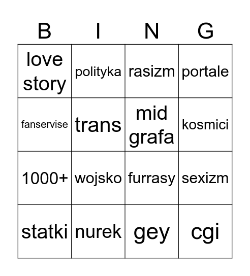 anime co być Bingo Card