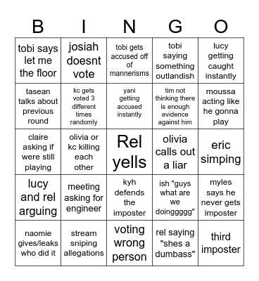 Dawg Park Among Us Bingo Card