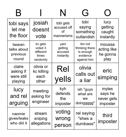 Dawg Park Among Us Bingo Card