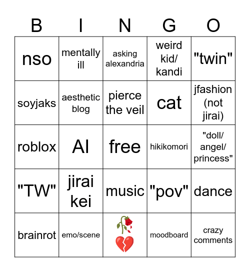 fyp Bingo Card