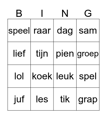 afscheid juf esther Bingo Card