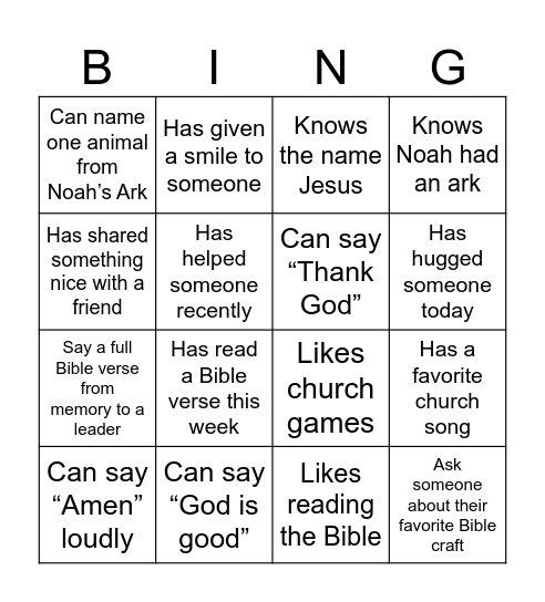 Bible Bingo Card