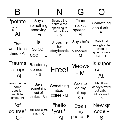 Classmate bingo Card