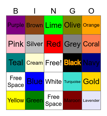 Color Bingo Card