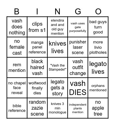 trigun stargaze bingo Card