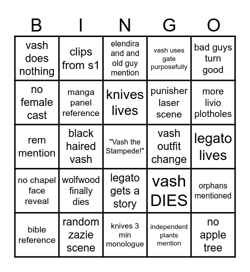 trigun stargaze bingo Card