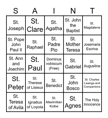 Saints Bingo Card