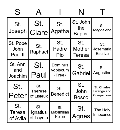 Saints Bingo Card