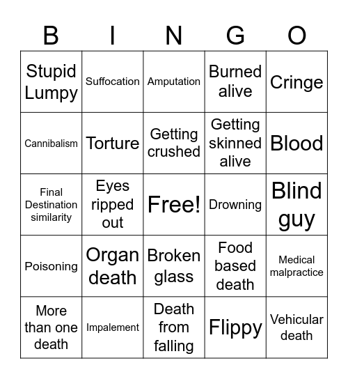 Happy Tree Friends Bingo Card