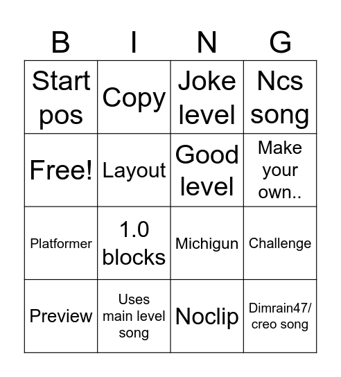 GD bingo recent tab Bingo Card