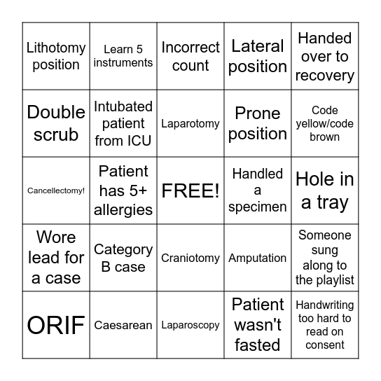 Theatre Bingo! Bingo Card