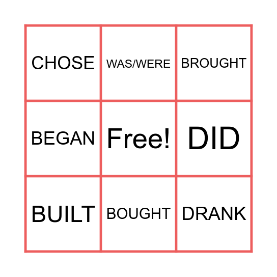 VERBS Bingo Card