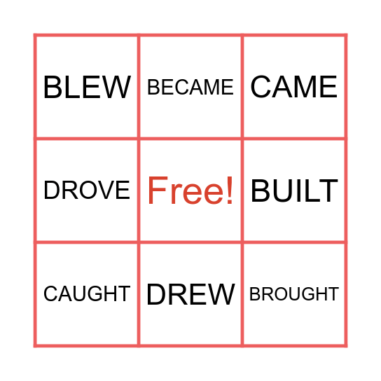 VERBS BINGO Card
