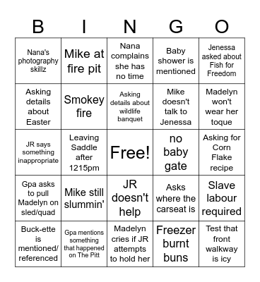 Weiner Roast 03.2026 Bingo Card