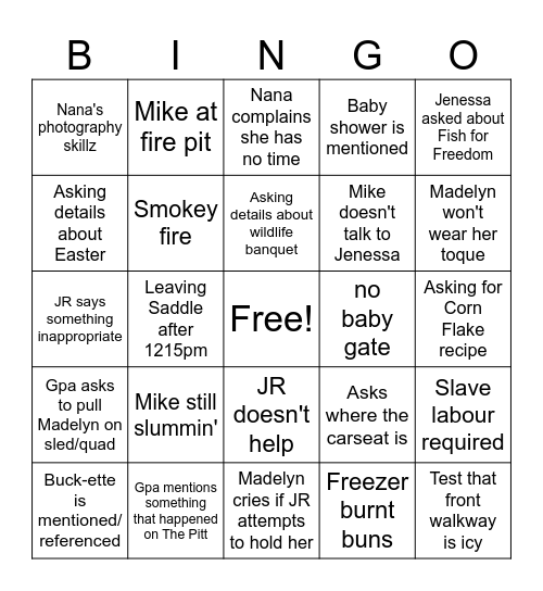 Weiner Roast 03.2026 Bingo Card