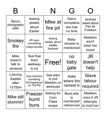 Weiner Roast 03.2026 Bingo Card