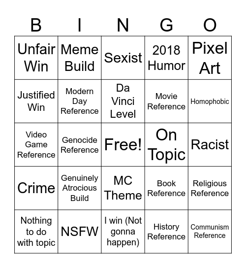 MC Build Battle Bingo Card
