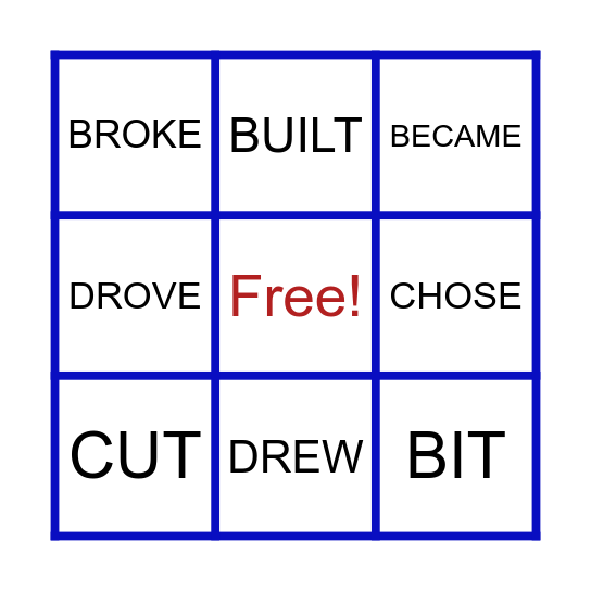 VERBS BINGO Card