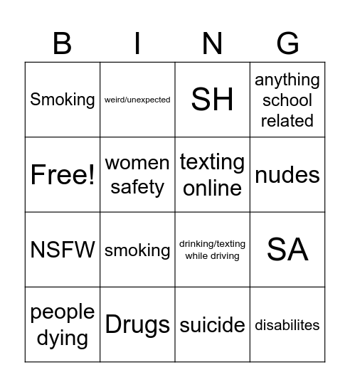 PSA Bingo Card