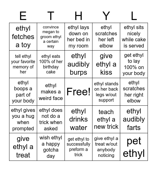 Ethyl Bingo Card