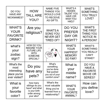 getting to know you 😚 Bingo Card