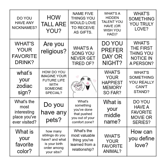 getting to know you 😚 Bingo Card