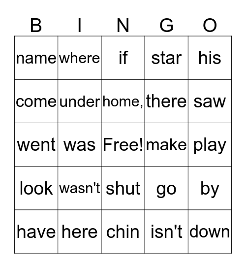 site words Bingo Card