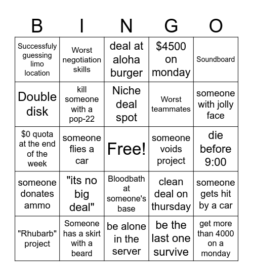 NO BIG BINGO Card