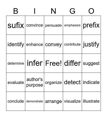 STAAR vocabulary Bingo Card