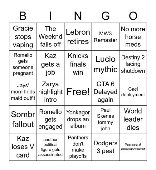 2026 bingo Card