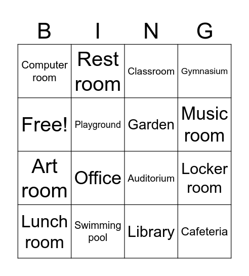 Places at school Bingo Card