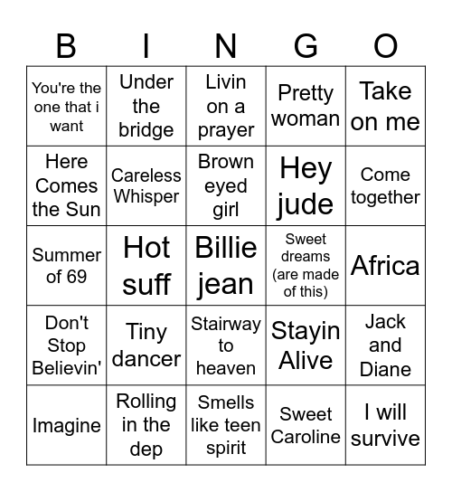 Hooked on Classics Bingo Card