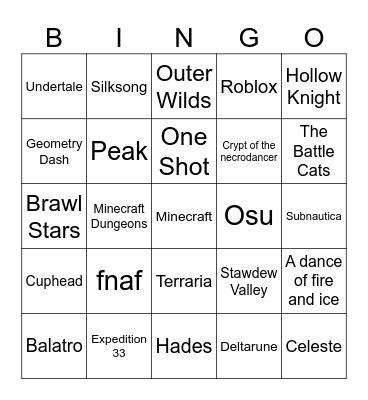 Indie and mobile games Bingo Card