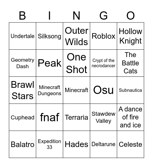 Indie and mobile games Bingo Card