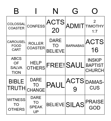 VBS BINGO Card