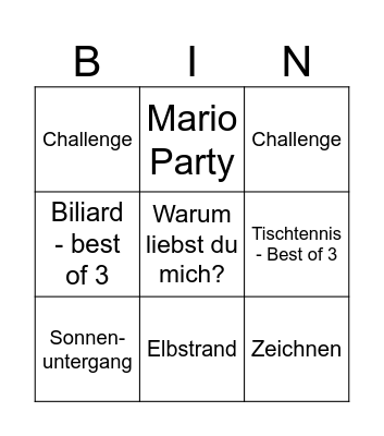 Bingo Date Bingo Card