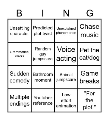 Horror game bingo Card