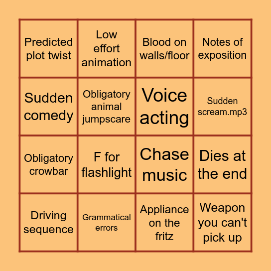 Indie horror game bingo Card