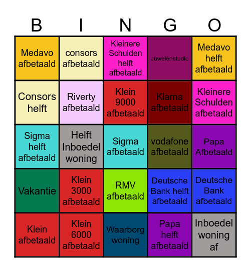 Schulden Afbetaling Bingo Card