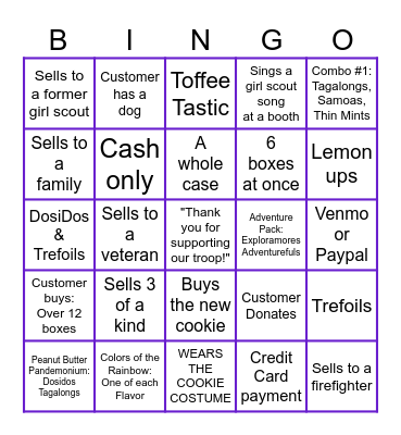 COOKIE BOOTH BINGO Card