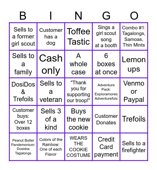 COOKIE BOOTH BINGO Card