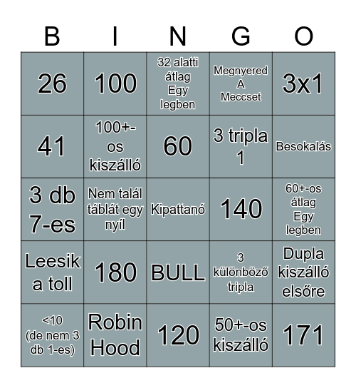 Darts Bingo Card