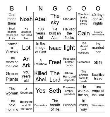 Genesis 1-10 Bingo Card
