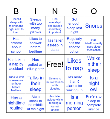 Find Someone Who... Sleep-themed Bingo Card