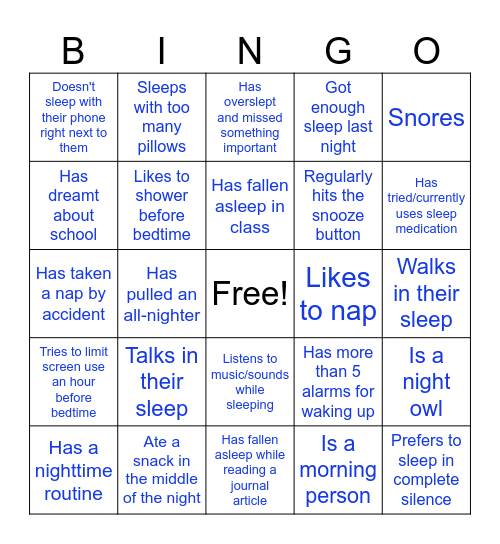 Find Someone Who... Sleep-themed Bingo Card