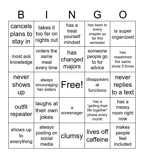 sisterhood chapter Bingo Card